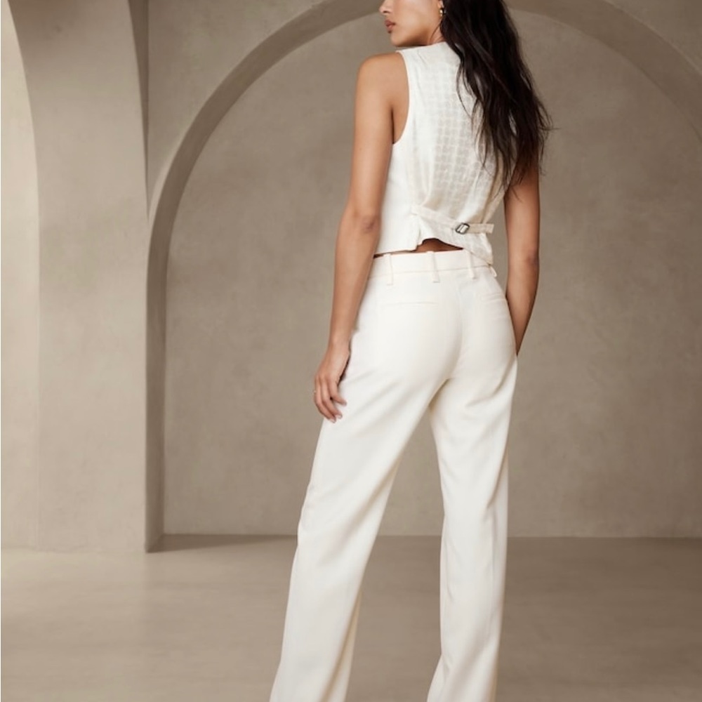 NWT! Banana Republic Transition Cream Lido Straight Italian Wool Pant - 14 LONG🩷 - Picture 3 of 8